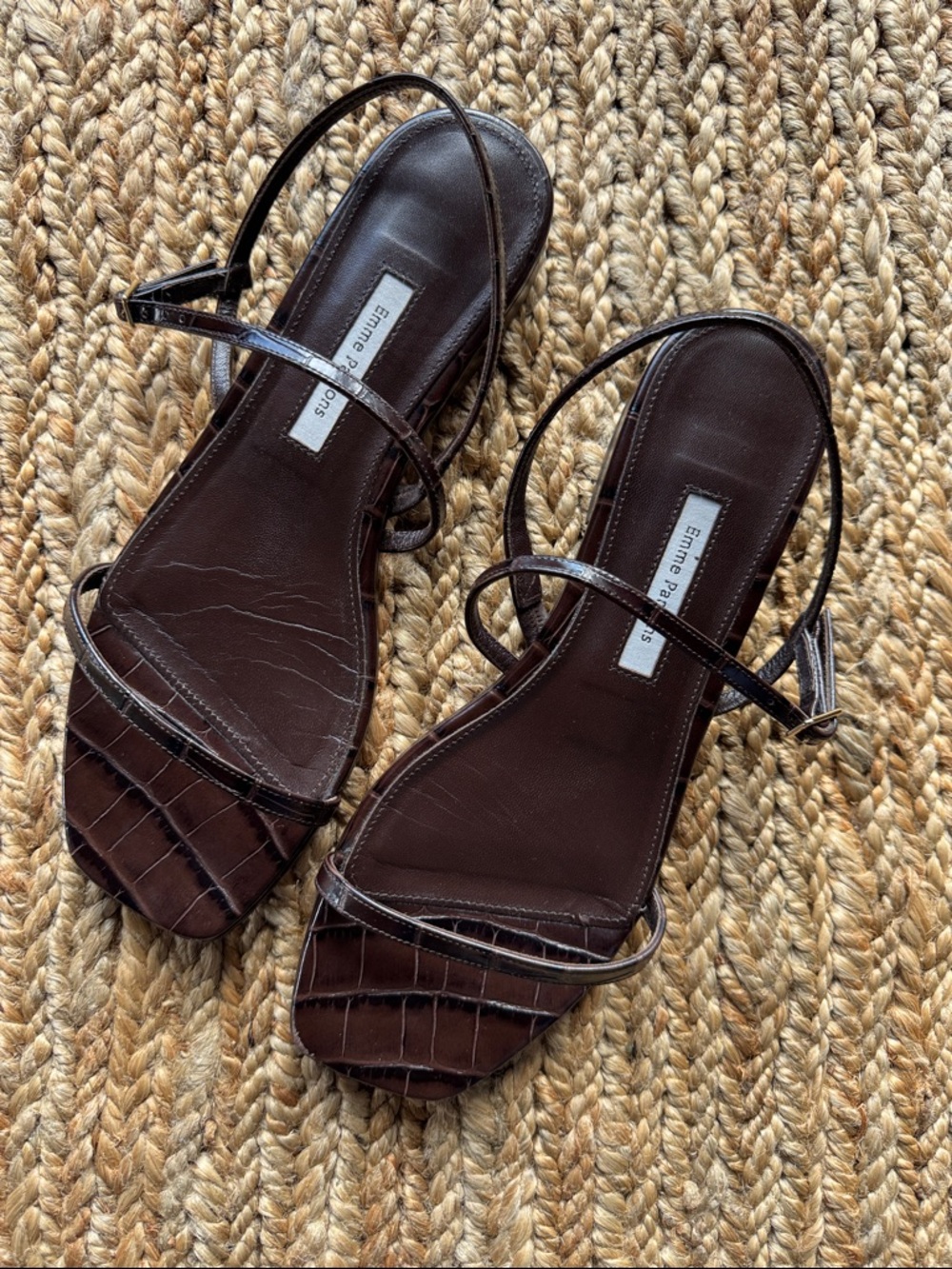 Emme Parsons Leather Croc-Embossed Brown Strappy Hope Sandals 39